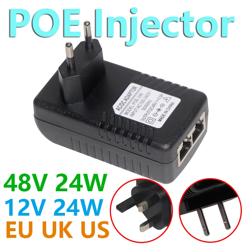 Inyector POE de 48V y 24W para cámara IP, alimentador PoE de vigilancia de seguridad CCTV, adaptador Ethernet, enchufe para teléfono, EE. UU., UE, Reino Unido