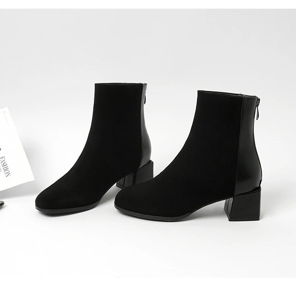 Женские ботильоны на высоком каблуке с круглым носком; коллекция года; сезон осень-зима; простые ботинки на молнии на толстом каблуке