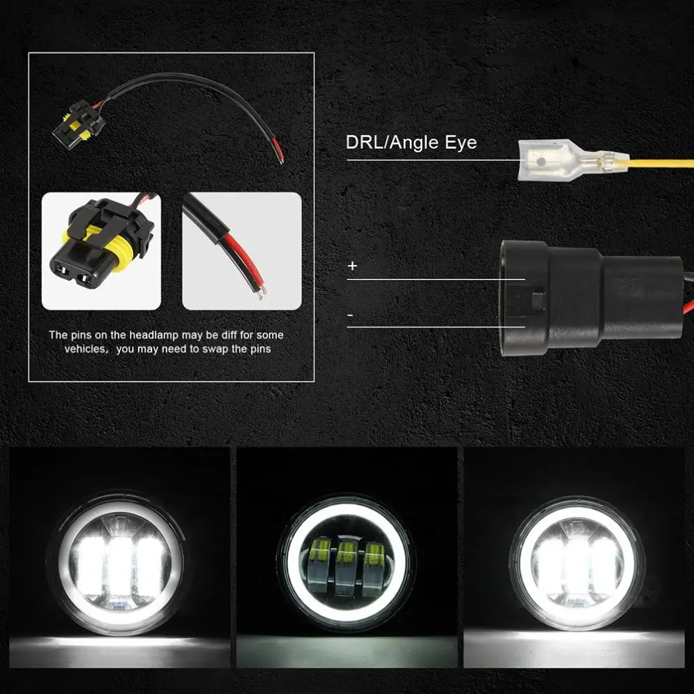  2pcs 4Inch 6000K 30W 1200 LM Auto Car Led Driving Fog Lights with White Halo Ring Off Road WaterPro - 4000144311717