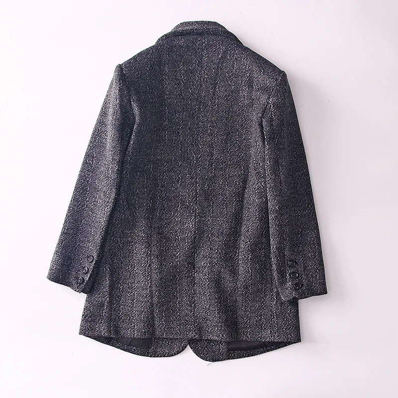 

Classic bai da fan ~ 19 Years Autumn Mid-length Suit Collar One-Button Grey, Long Sleeve Woolen Suit Jacket Women's