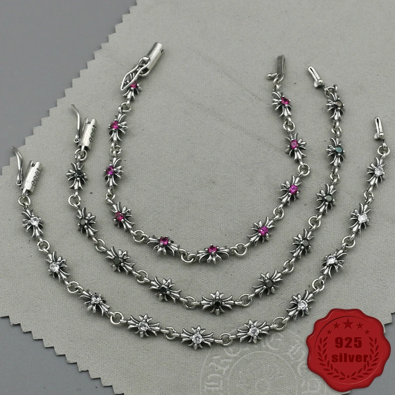 

925 sterling silver bracelet new retro fashion punk inlaid meteorite cross shape jewelry lover gift 2019 new hot sale