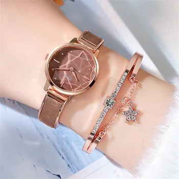 

Reloj Women's Watches Quartz Simple Fashion Trend Diamond Hexagonal Alloy Ladies Bracelet Watch Set Wristwatch Relogio Feminino