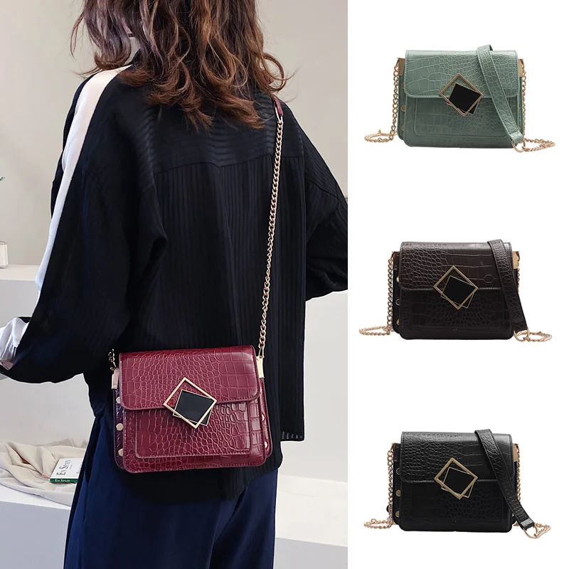 

ALLIGATOR Pattern PU Leather Crossbody Bags For Women 2020 Small Shoulder Messenger Bag Female Luxury Chain Handbags and Purses