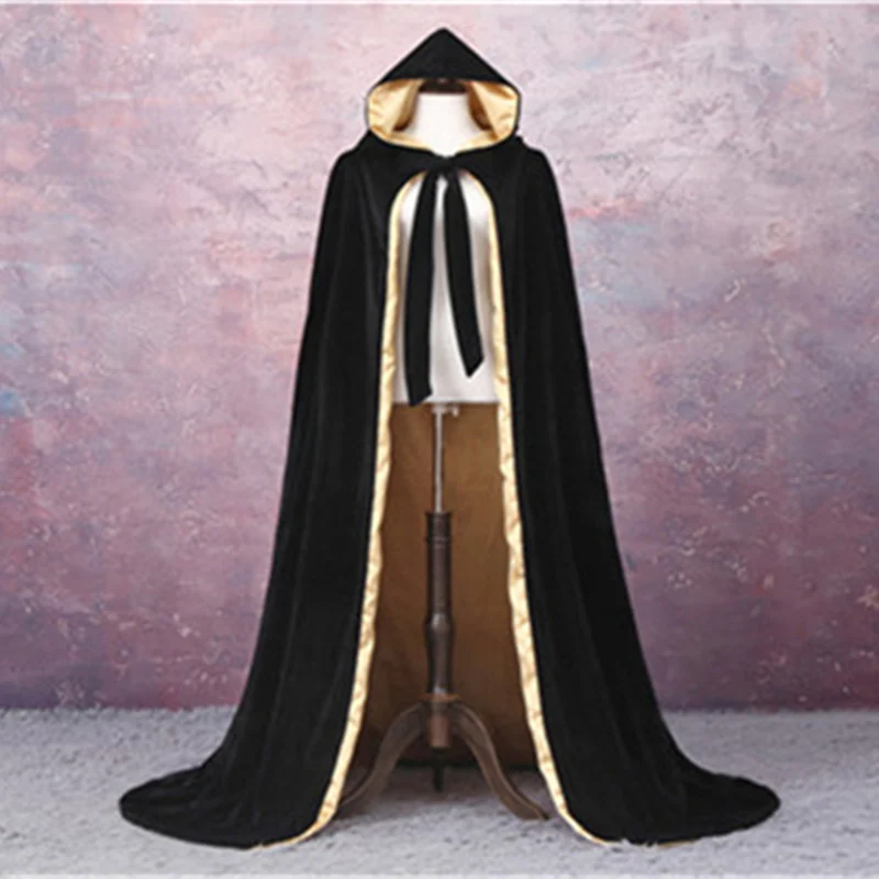 Бархатное Черное и красное пальто накидки пальто принцесса шаль вельветовый плащ с капюшоном Готический средневековый Плащ шаль плащ - Цвет: Black - Gold