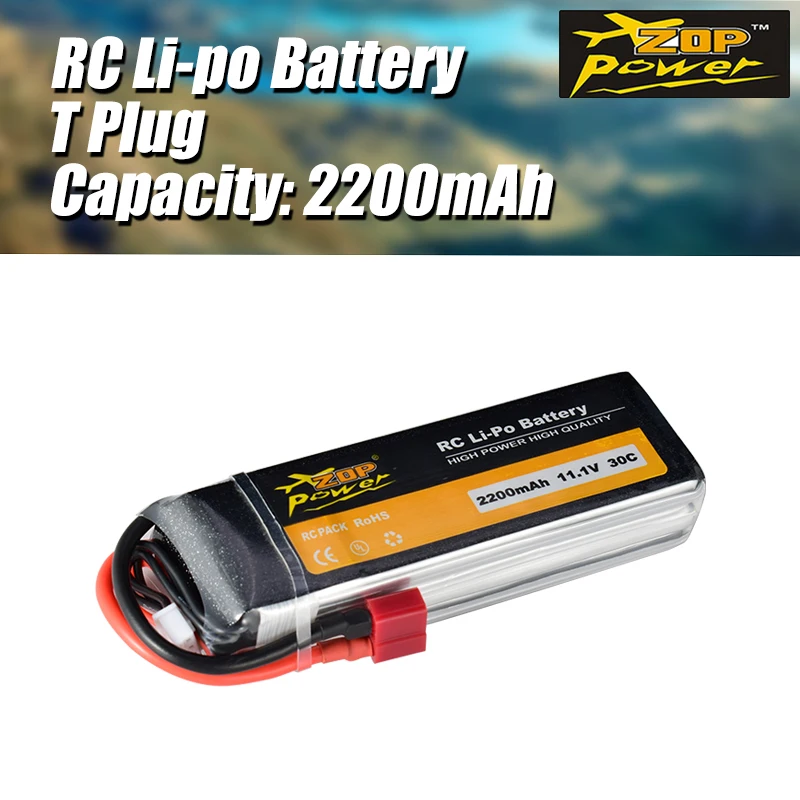 ZOP Power 11 1 В 2200 мАч 30C 3S Lipo Battery T Plug для радиоуправляемых гоночных дронов | Игрушки и