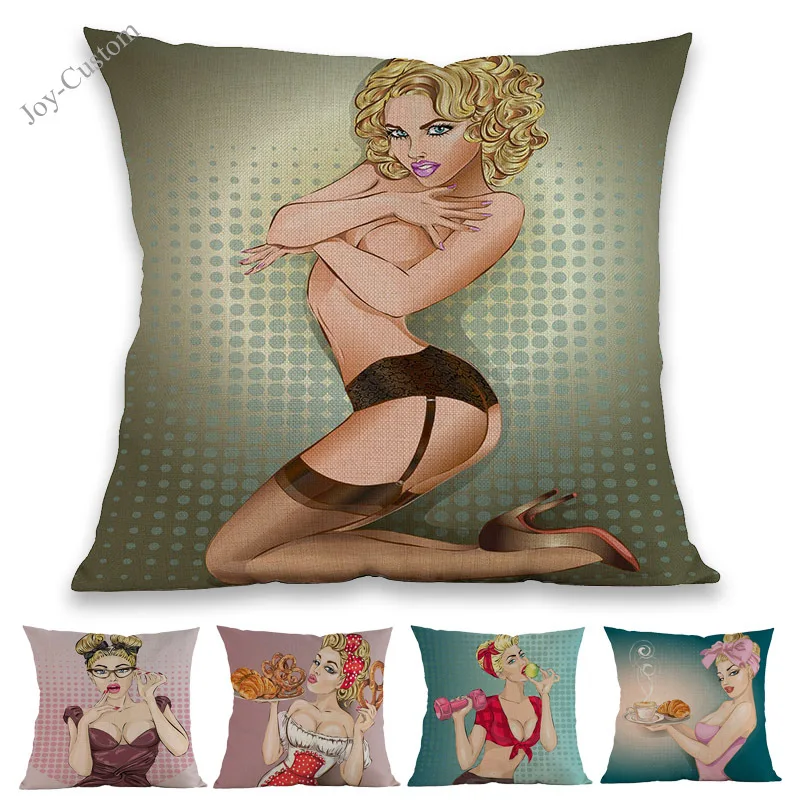 

Retro Fashion The Beauty Blonde Sexy Woman Bread Cake Food Delicacies Pillow Case Sweet Shop Home Decorative Cushion Cover