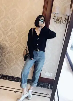 

Women Sweater 2019 Autumn and Winter New Knitted Wool Dinosaur Button V-neck Cardigan