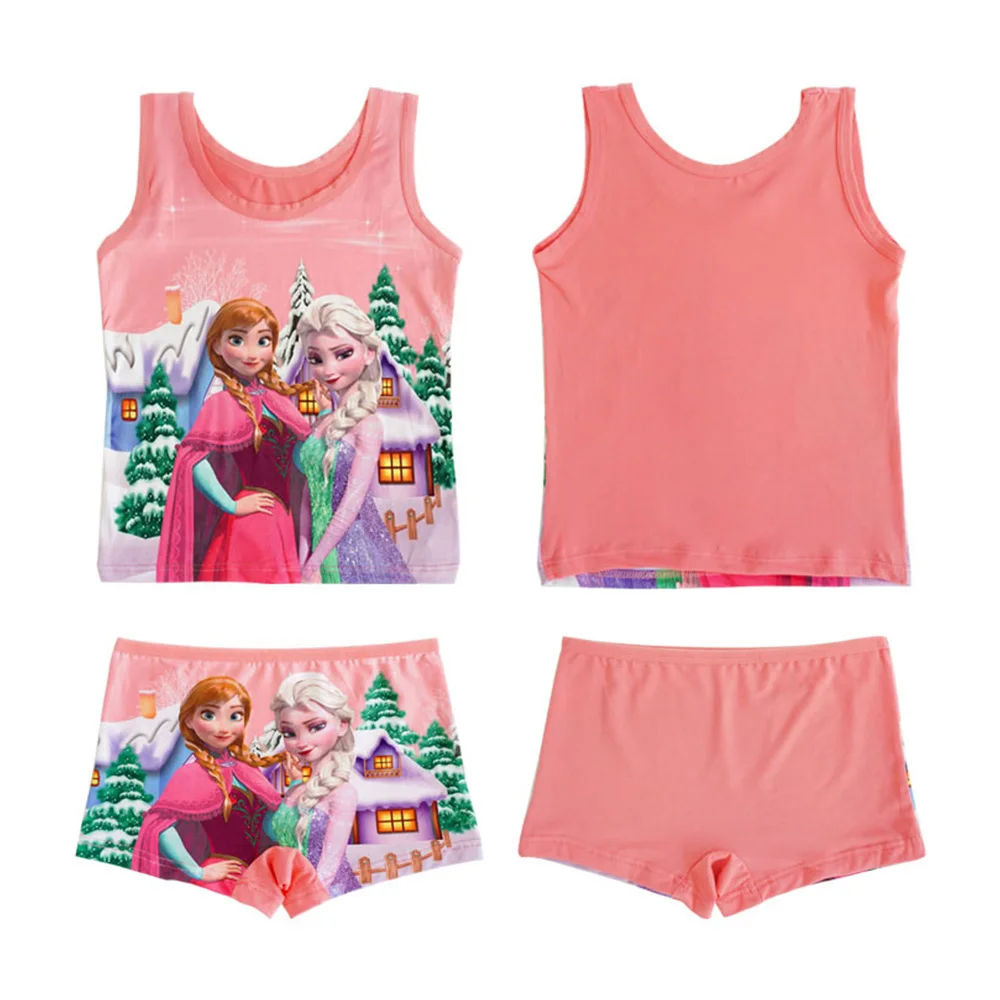 1set Hot Kids Clothing Girls Panties Summer Cartoon Sleeveless T-shirt Children Vest Mermaid Cotton T shirts Panties Briefs set girls tank tops