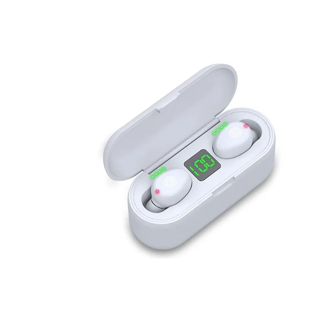 F9 TWS Wireless Headphones Bluetooth Earphone Sports Headsets Noise Cancelling Touch Control Support IOS Android Phone HD Call White-F9
