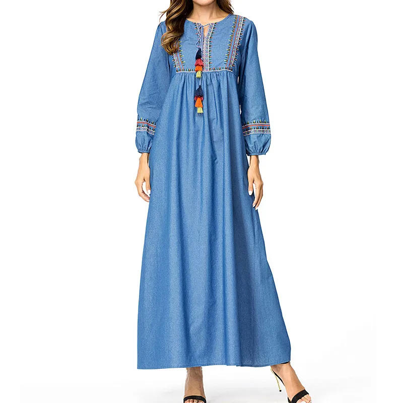 Denim Women Long Dress Casual Summer Woman Plus Size 4xl Cotton Jeans Maxi  Dress Long Sleeves Female Loose Blue Vintage Robe - Dresses - AliExpress