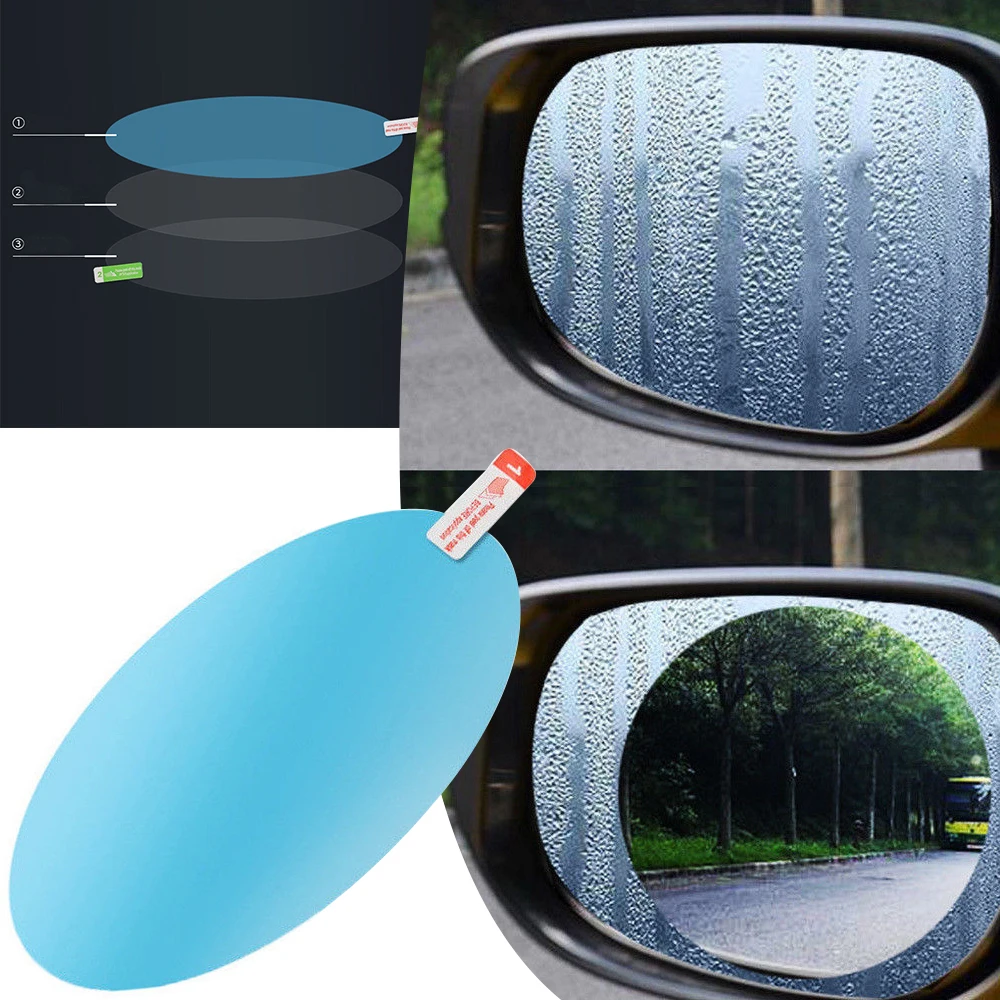 Universal 2Pcs 100*100mm PET + Nano-coating Car Anti Water Mist Film Anti Fog Rainproof Rearview Mirror Window Protective Film