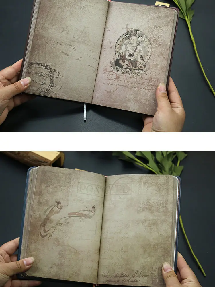 Retro creative student diary book Dunhuang illustration notebook full-color page hand ledger notepad notebook planner  journal