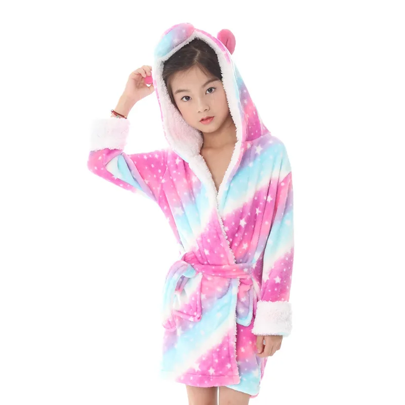 Детский халат с единорогом для девочек; теплая Пижама; детский банный халат с капюшоном и изображением животных; одежда для сна для мальчиков и девочек; детский халат; ночная рубашка - Цвет: Galaxy