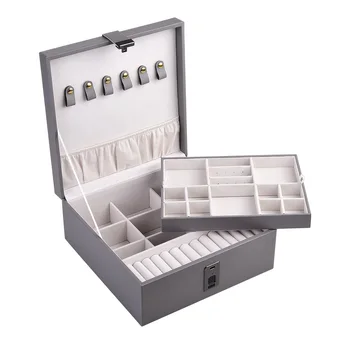 

PU Jewelry Storage Box with Fingerprint Lock 2-Layer Large Capacity Jewellery Organizer Box with Security Fingerprint Unlocking