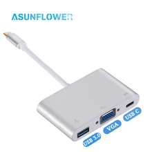 Usb-хаб type C-VGA адаптер для MacBook Air 13 док-станция Hab USB-C концентратор USB 3,0 PD VGA Ноутбук Тип C адаптер сплиттер конвертер