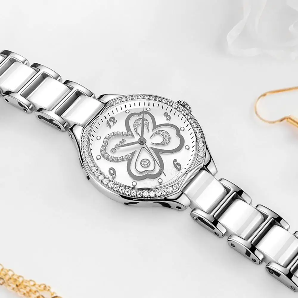 DOM Fashion Women Diamonds Wrist Watches Ceramics Watchband Top Luxury Brand Dress Ladies Flower Quartz Clock Watch G-1271D-7MS