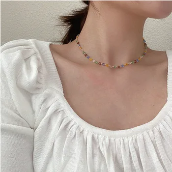 

Fashion Gold Necklace For Women Charming Colorful Stone Chain Chockers Handmade Party Jewelry Wholesale Collares
