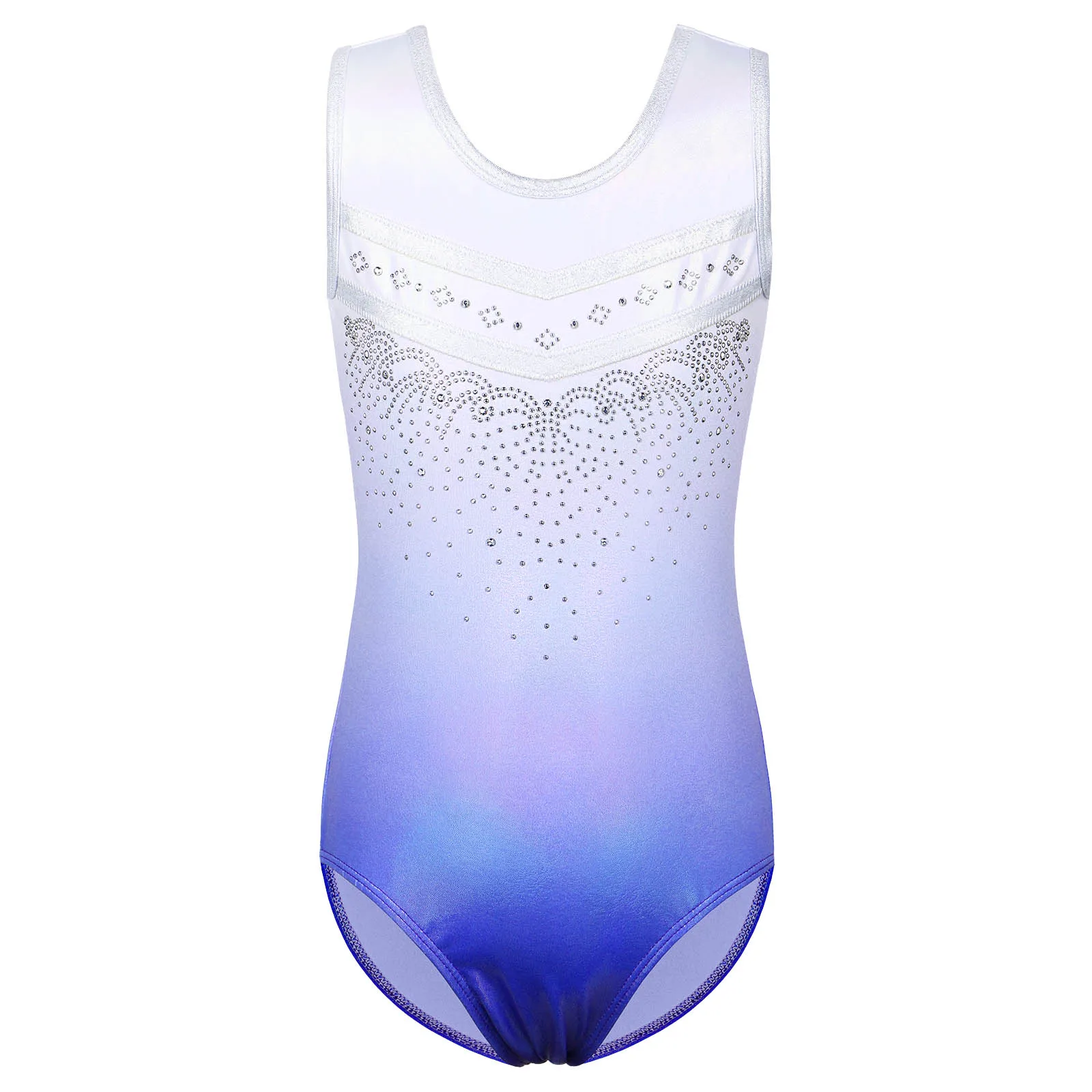 BAOHULU Teens Ballet Leotard for Girls Sleeveless Gymnastics Practice Outfit Gradient Color Bodysuit Sequin Dance Wear Jumpsuit