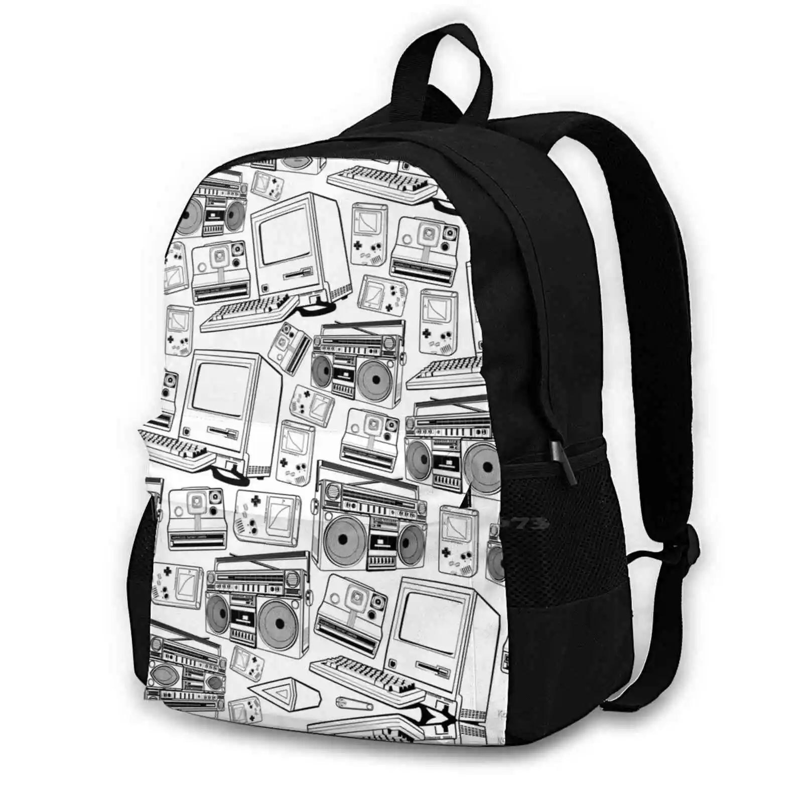 Retro Tech Pattern Donna Uomo Adolescenti Laptop Travel School Bags Retro Tech Pattern Gameboy Macintosh Polaroid Boombox Music Gaming