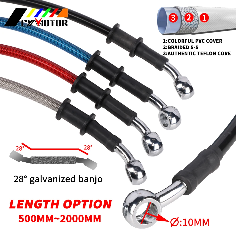 Мотоцикл 28 ° Banjo 1600 мм 1700 1800 1900 2000 Плетеный гидравлический усиленный тормозной