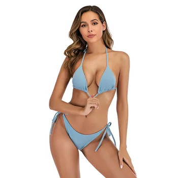 

Triangle Bikini 2020 Strapless String Halter Bikini Set Push Up Sexy Bathing Suit Swimsuit Women Solid Swimwear Separate Tankini