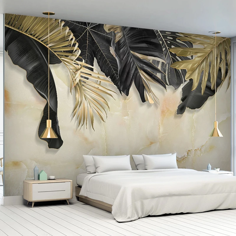 Custom Photo Wallpaper 3d Black Golden Leaf Marble Texture Murals Living  Room Tv Sofa Bedroom Background Wall Paper For Walls 3d - Wallpapers -  AliExpress