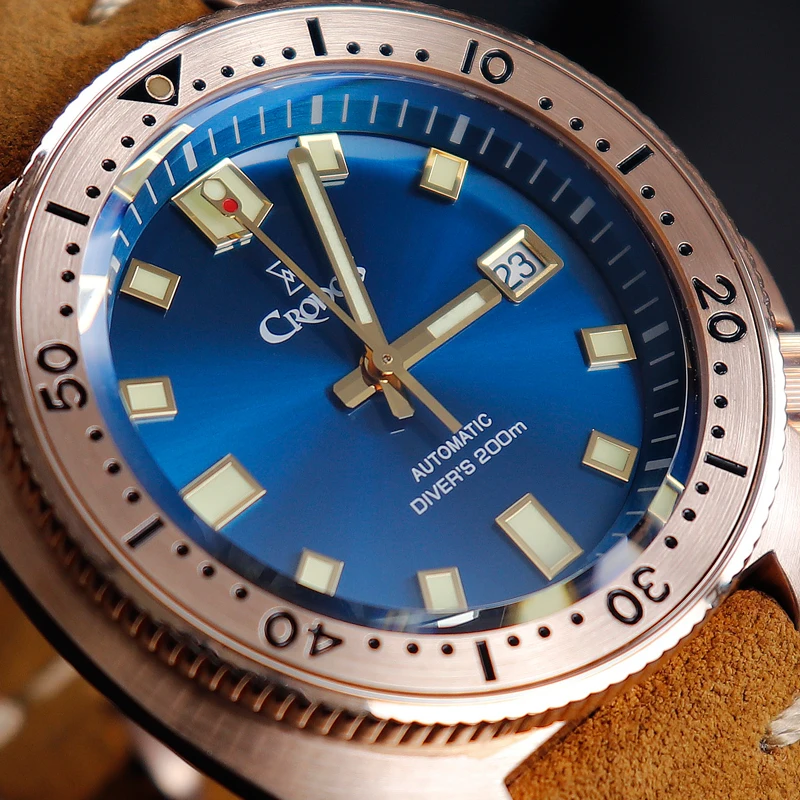 US $192.50 CRONOS Bronze Turtle Diving Mens Watch Sapphire Crystal Dial Automatic PT5000 SW200 Rotating Bezel Leather Strap Copper 20ATM