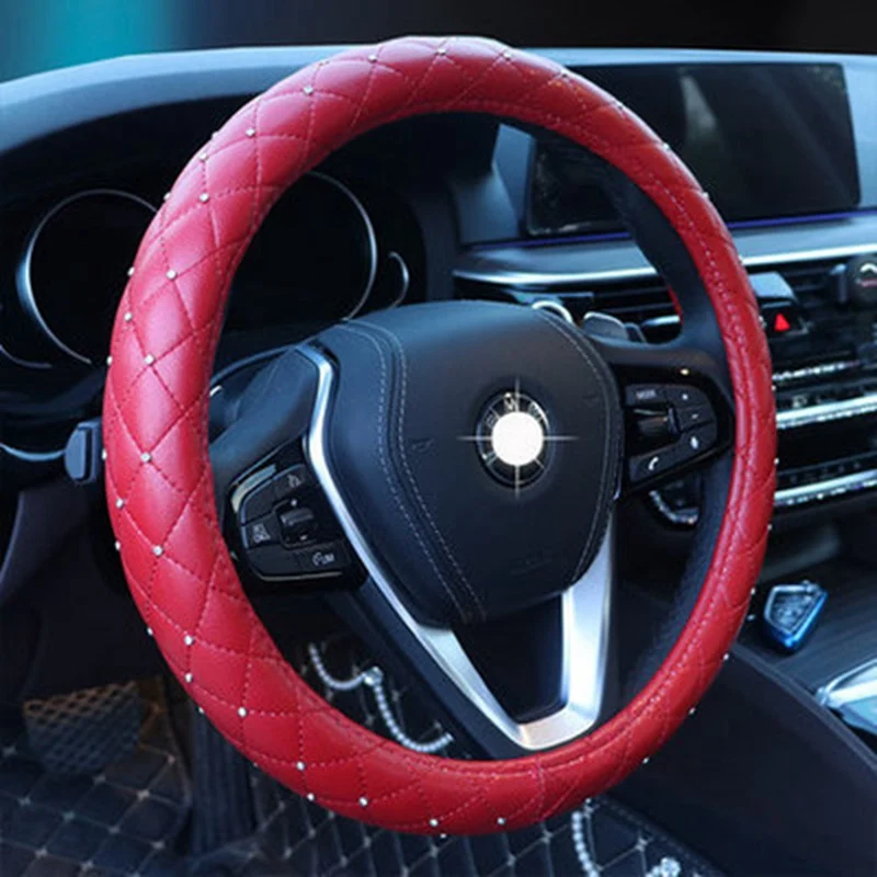 Высокое Качество Кожаные чехлы рулевого колеса автомобиля Bling crystal diamond Авто рулевое покрытие для женщин женские автомобильные аксессуары