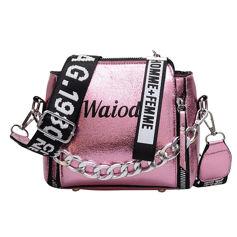 

Bag Women's 2018 Autumn New Style Lettered Bag Korean-style CHIC Wide-Strap Laser Hand Shoulder Bucket Bag