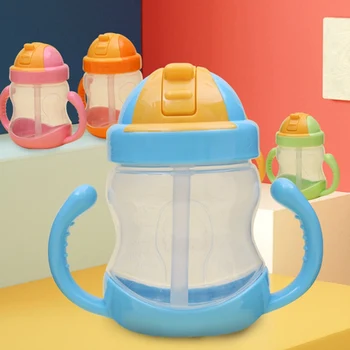 

280ml Baby Bottle Kids Cup Silicone Children Training Learning Cute Baby Drinking Water Straw Handle Feeding Bottle