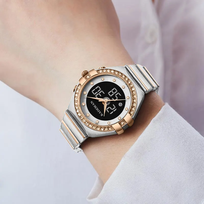 KADEMAN Famous Women Watch New Luxury Gifts For Girl TOP Brand Business Quartz Watch LCD Digital Party Elegant Ladies Wristwatch
