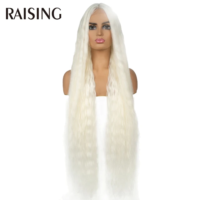 Raising Wholesale Deep Wave Lace Wig Synthetic Curly Hair Scalp Wigs For Black Women Ombre Cheap Long Hair Wigs Pre-plucked 40in C1001