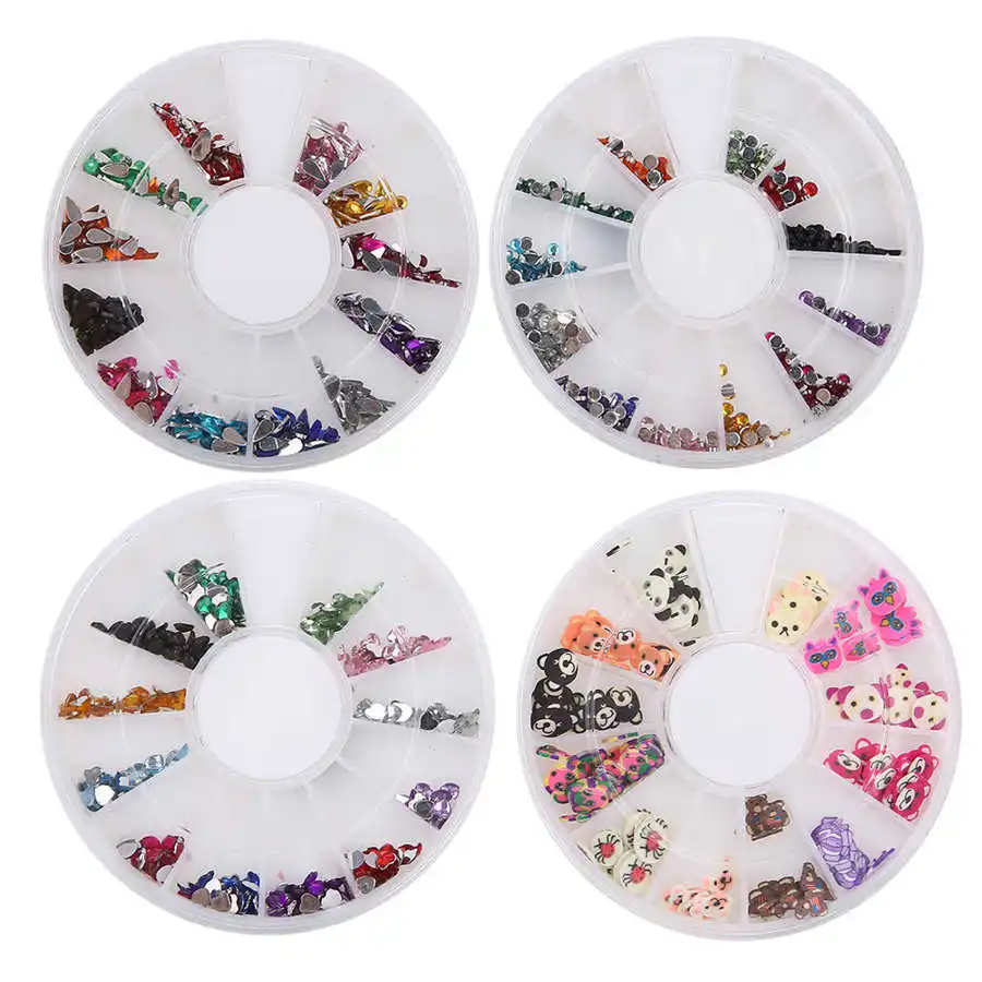 

4 Box Nail Art Rhinestones Cute Animal Pattern DIY Colorful Nail Decoration Rhinestones Manicure Nails Tool