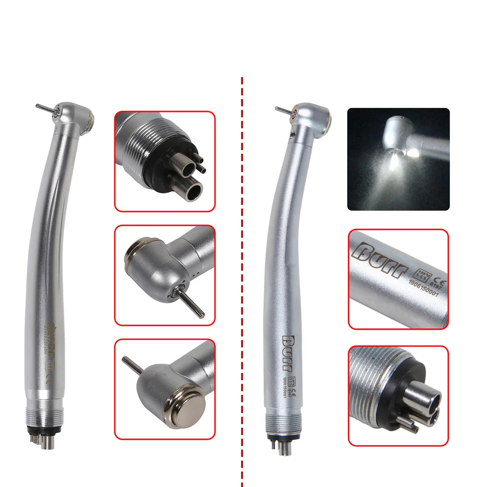 

4 Hole Dental LED E-generator High Speed Handpiece Large Head Triple Water Spray /Standard Head Single Water Spring Push Button