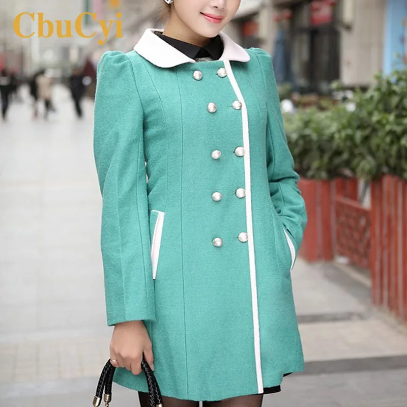 Winter Wool Coat Women Thick Warm Long Wool Blends Coats Elegant Ladies Furry Collar Woolen Coats Jackets Abrigos Mujer Invierno