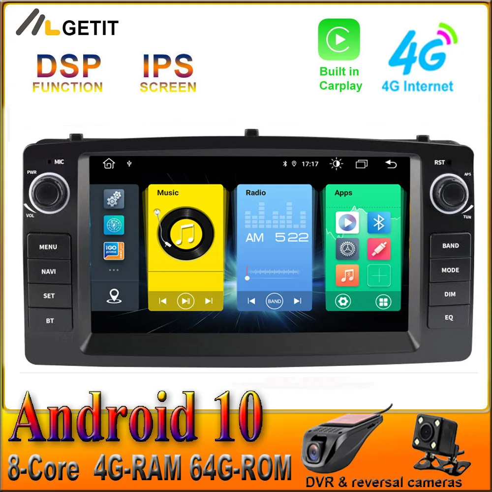 Carplay DSP Android 10 Автомобильный GPS Стерео Радио мультимедийный плеер для Toyota Corolla