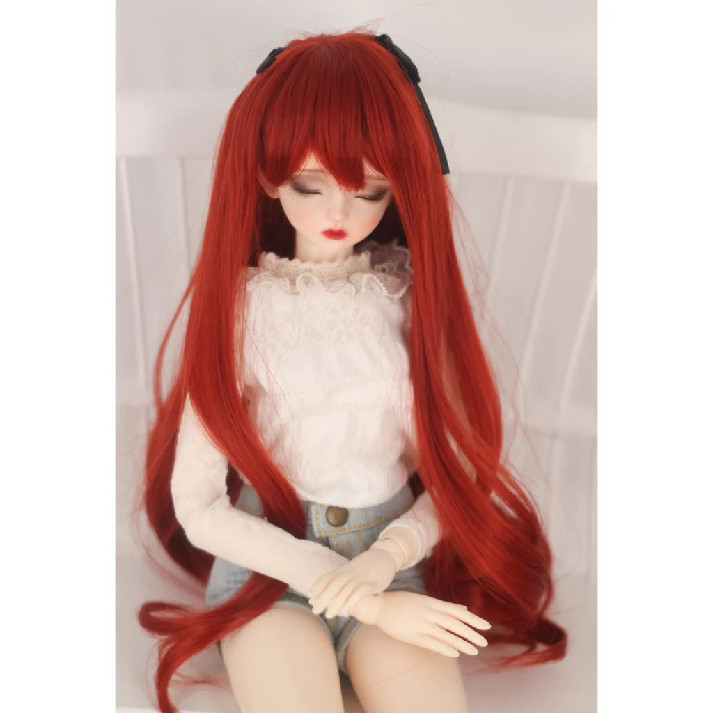 1/3 BJD Doll Wig High Temperature Long Curly Hair Wig for Girl Dolls DIY Making Supplies (Wine Red)