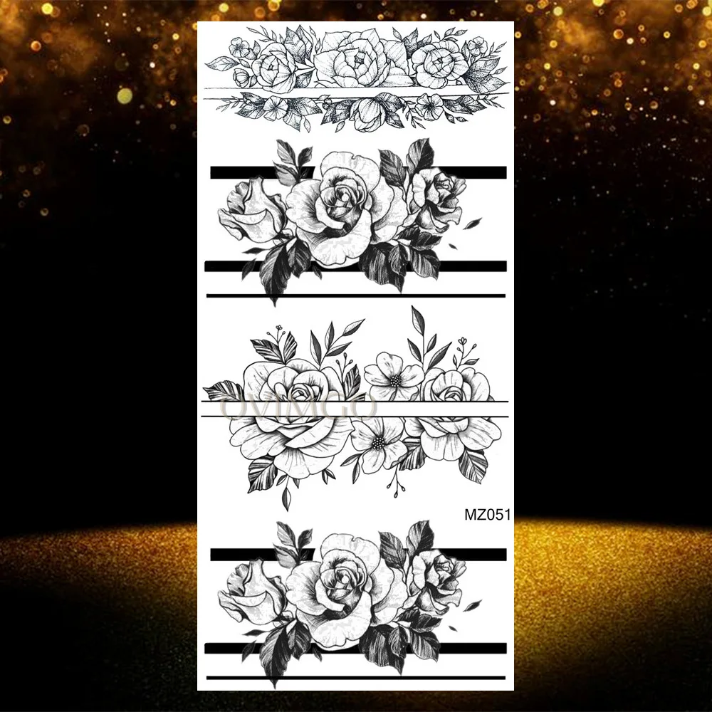 Сексуальная Реалистичная временная татуировка с цветами, наклейка, водостойкая, для взрослых, поддельная татуировка, черная роза, Bloosom, боди-арт тату для женщин и девушек - Color: OMZ051