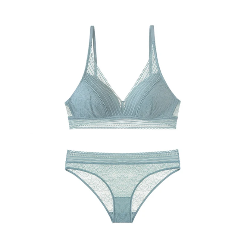Anlito Seamless New Push Up Lace Bra Set Gather Bralette Brassiere Women WireFree Fashion Smooth Underwear Sexy White Black - Цвет: Green