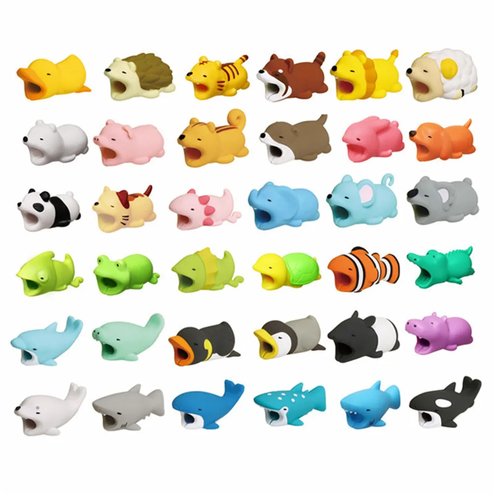 Data Cable Protection Sleeve Cable Winder Cute Animal Bite Cable Protector For iPhone Panda Bites Doll Model Holder Cable Winder