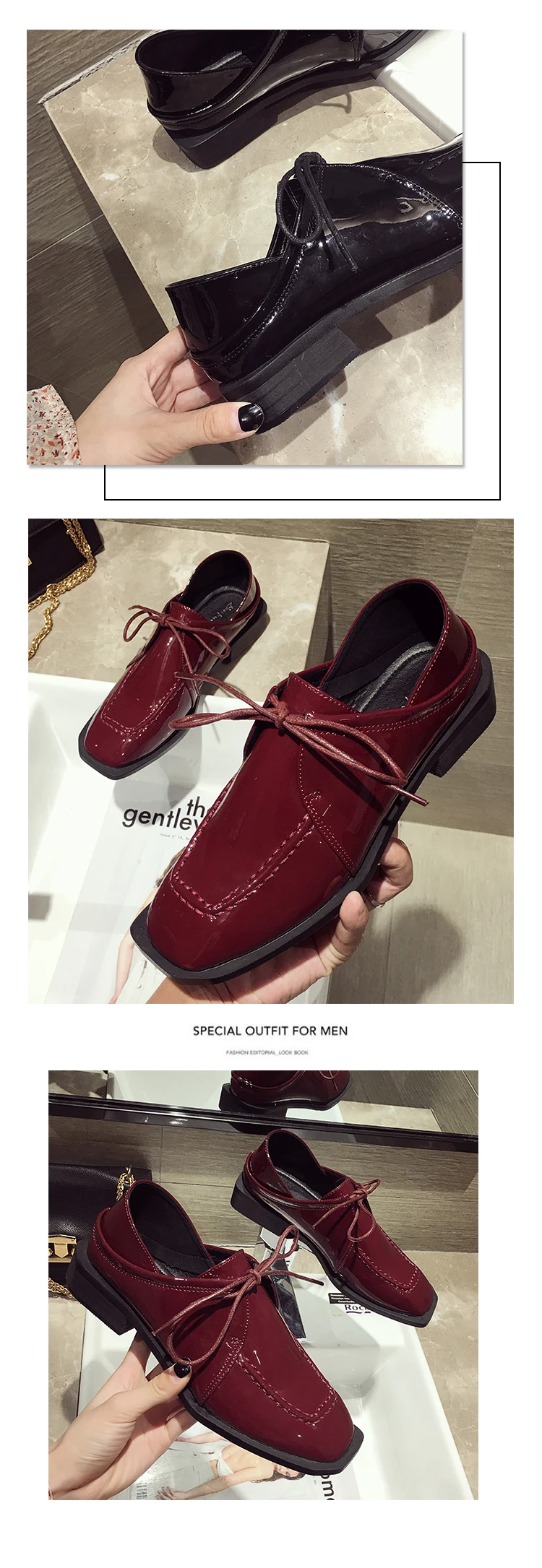 Women's shoes new autumn retro bright leather thick with single shoes square head with stepping shoes