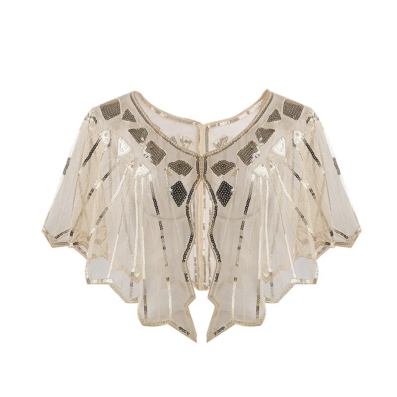 

AECU Wedding Dress Accessories Pashmina Beaded Sequin Shawl Embroidery Vintage Mesh Shawl Retro Party Evening Dress Cape