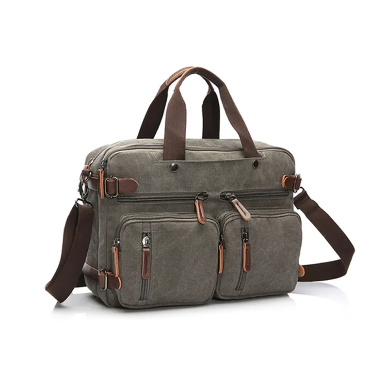 14 inch Gray Мужская Холщовая Сумка, кожаный портфель, Дорожный чемодан, сумка-мессенджер на плечо, большая Повседневная деловая сумка для ноутбука - Цвет: 14 inch Gray