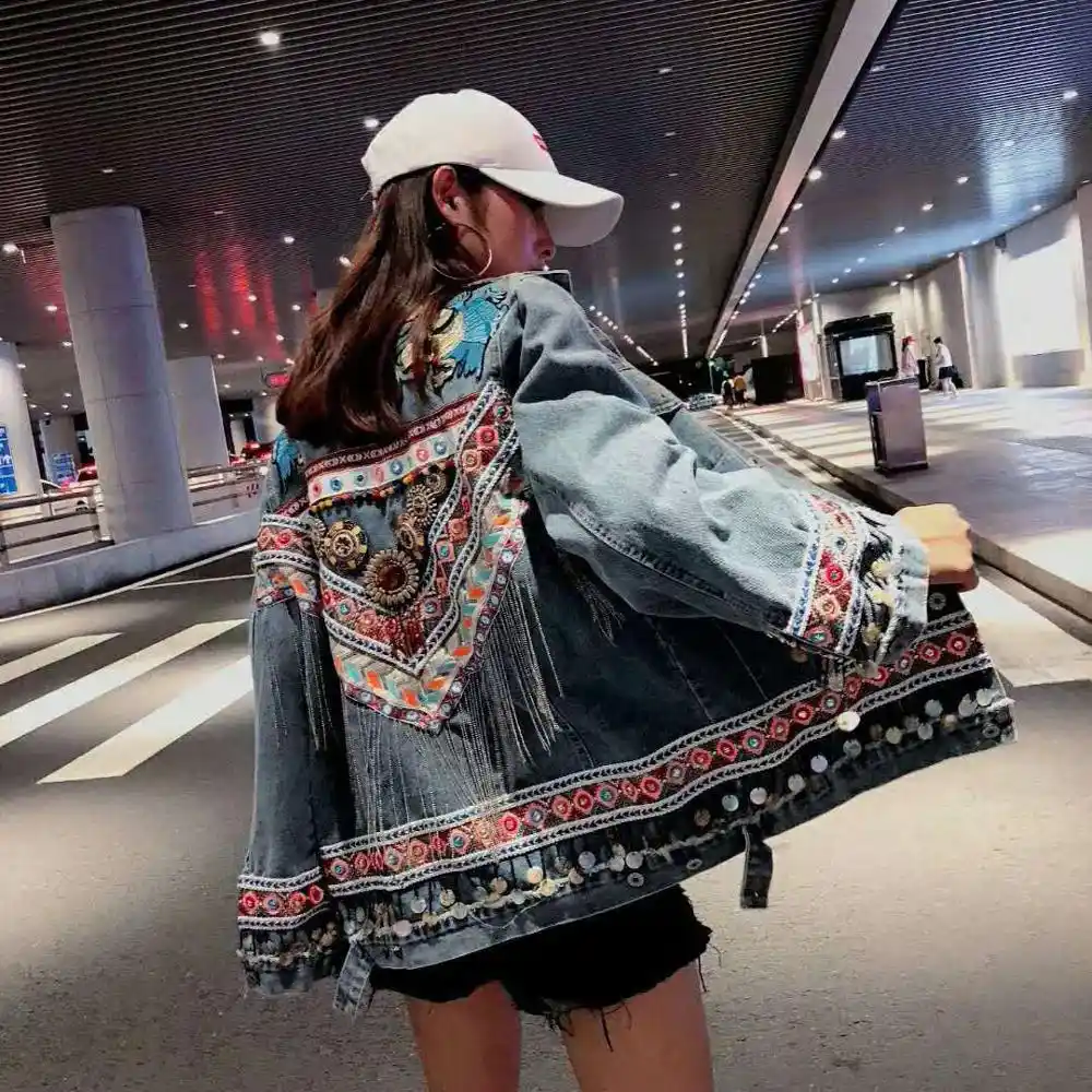 jaqueta jeans etnica
