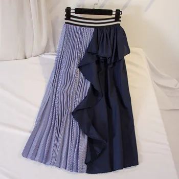 

[EWQ] 2020 Spring Summer New Arrivals High Waist Solid Color Ruffles Patchwork Women Fashion Irregular England Stylt Skirt AW682