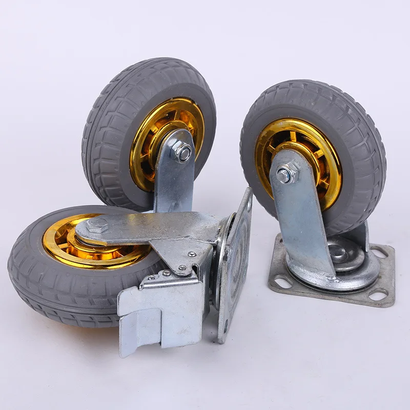 

Gold Colloid Ultra-stretch Rubber Wheel 4568-Inch Universal Directional Truckle with Brake Plate Hand Trolley Mute Wheels