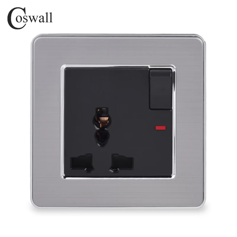 Панель из нержавеющей стали COSWALL 13 а универсальная розетка с неоновым