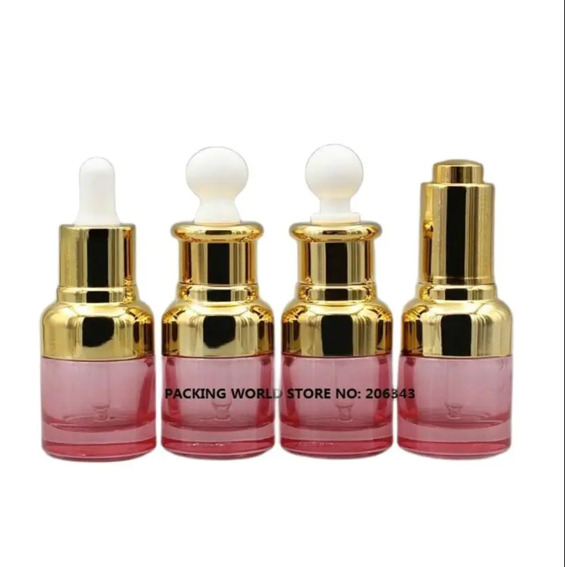 Розовая стеклянная бутылка с золотым плечом и воротником 20 мл Пипетка для