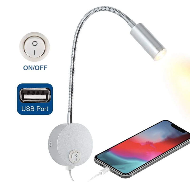 DC 12V светильник для чтения с usb зарядным портом RV Внутреннее освещение гибкий светодиодный светильник, предназначенный для автомобилей, караванов, лодок, Mot