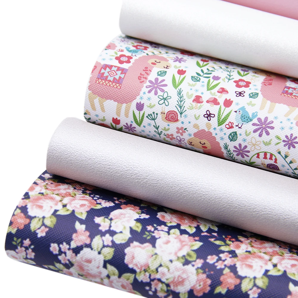 

david angie 5pcs/lot 20*34cm Flower Alpaca Printed Synthetic Leather Fabric for BowsDIY Handmade Materials for HandBag ,1Yc7419